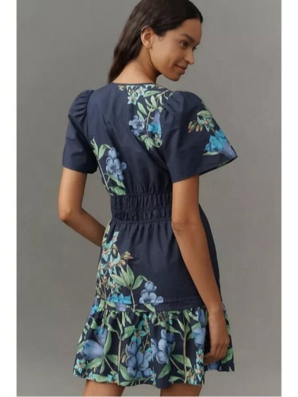NWT Size XL - The Somerset Mini Dress Blue Green Floral 100% Cotton - Picture 2 of 8